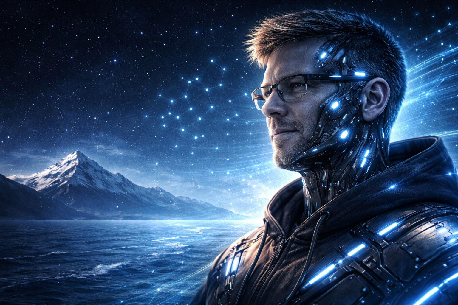 Portrait with a futuristic technology backdrop